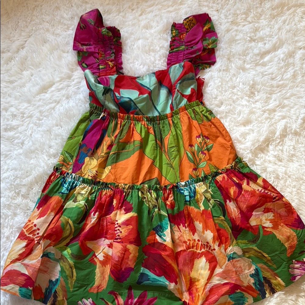 FARM Rio Red Sundress with Square Neck and Flutter Sleeves